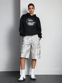 SHEIN ICON Pantalones cortos vaqueros desteñidos y sencillos de uso casual para mujeres