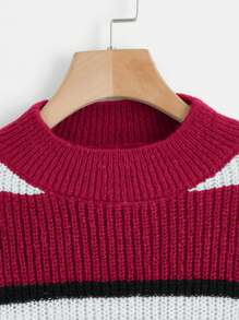 SHEIN Teen Girl Long Sleeve Crew Neck Striped Colorblock Loose Casual Fashionable Pullover Sweater - Multicolor - View 4