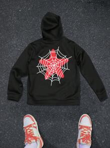 Manfinity EMRG Loose Men's Thickened Fleece Hooded Sweatshirt With Bear Print - Black - View 4