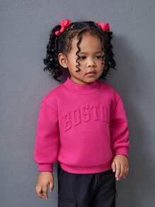 SHEIN NovaGlow Baby Girl Mommy And Me Matching Outfits: 1pc Cute Letter Embossed Pattern Knitted Fuchsia Long Sleeve Sweatshirt For Baby Girl, Casual And For Outdoor Wear (2 Pieces Sold Separately),In Fall/Winter - Hot Pink - View 8