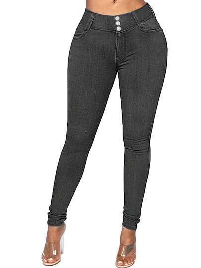 Women's Button Front Pocket Jeggings Casual Slim Fit Denim Pants