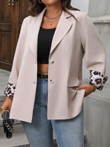 SHEIN LUNE Plus Size Women Spring/Summer Leopard Print Cuff Fashion Blazer Jacket Graduation,Back To School,Teacher Outfits For Women Winter Fall Autumn - Black - View 4