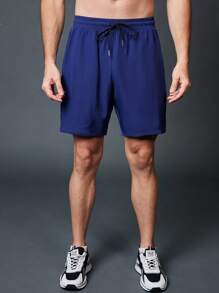 Gym Rark Boyfriend Style Men's Solid Color Minimalistic Casual Workout Shorts Sweat Pants - Blue - View 3