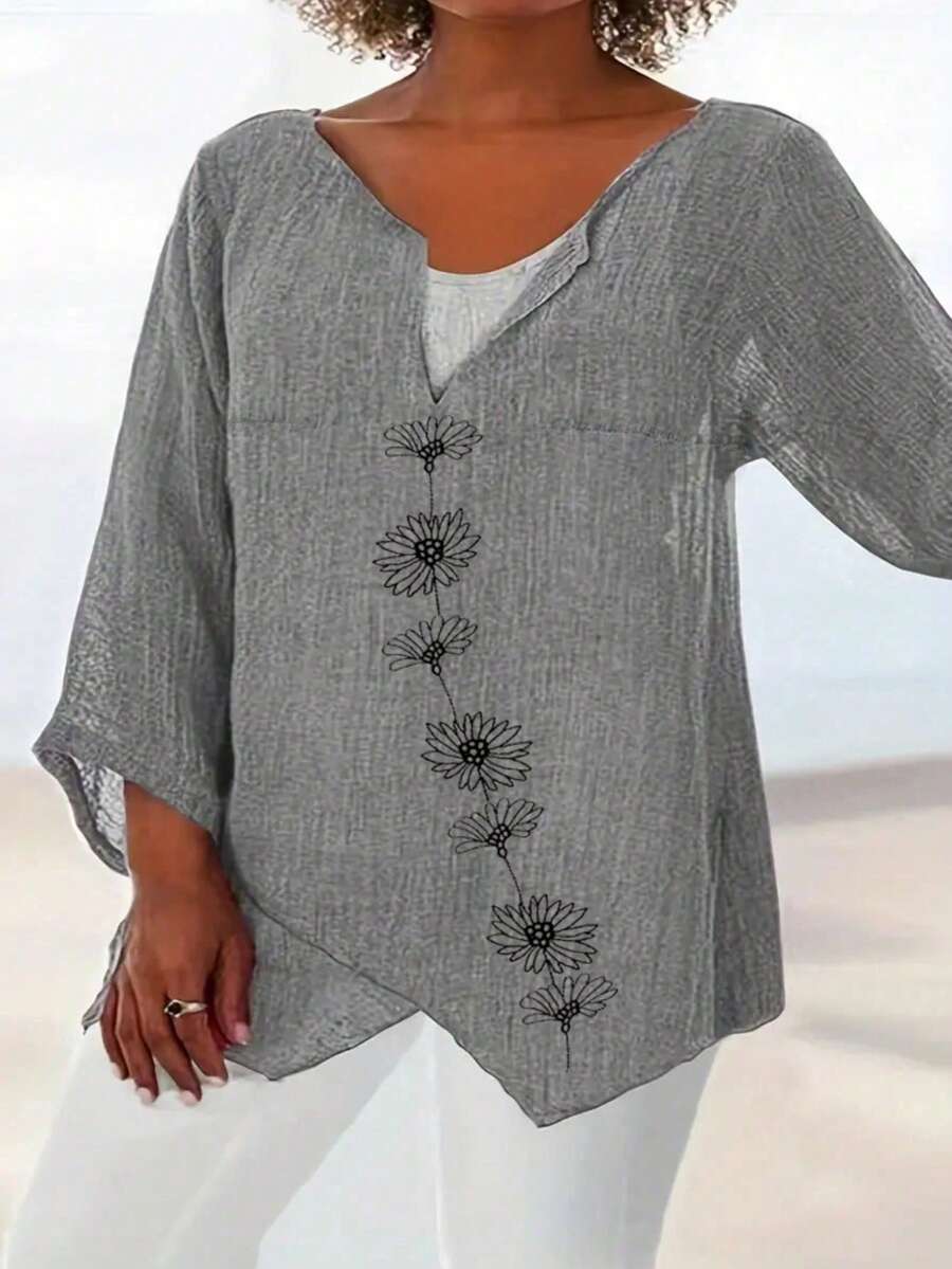 Simple Embroidered Plus Size Women's Shirt