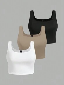 SHEIN EZwear 3件套加大码女式休闲圆领吊带背心，适合夏季穿着 - 彩色 - 查看 11