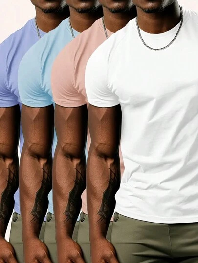 Manfinity Sport Corelite 男士运动短袖运动 T 恤 - 训练、健身房和健身，休闲吸湿排汗、透气、速干白色常规版型针织面料圆领中弹力男友风格男士纯色圆领短袖休闲健身 T 恤，运动基本款 T 恤