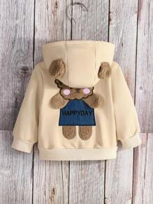 Baby Girls' Cute Bear Embroidery Zip-Up Jacket, Spring Autumn