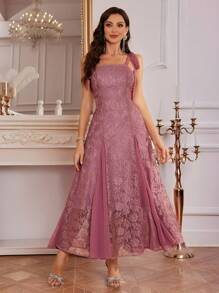 SHEIN Belle 大码时尚修身蕾丝网纱拼接舞会礼服