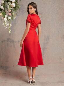 L'Amorae Button Decor Puff Sleeve Dress For Summer