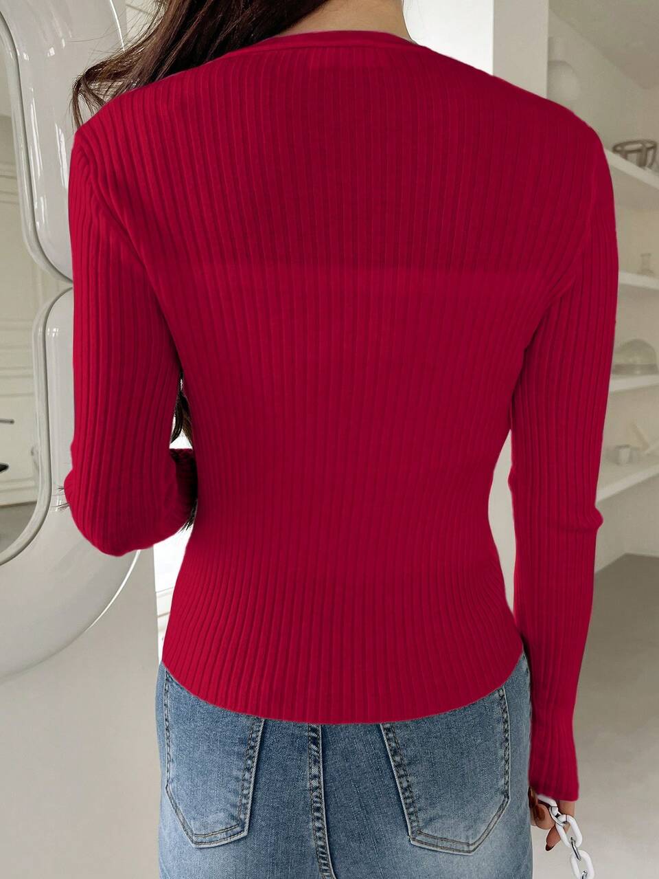 Women's Spring And Autumn Solid Color Long Sleeve Single Breasted Short Casual Elegant Cardigan,Fall Women Clothes Everyday Red