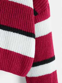 SHEIN Teen Girl Long Sleeve Crew Neck Striped Colorblock Loose Casual Fashionable Pullover Sweater - Multicolor - View 3