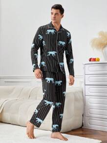 Men's Animal Print Long Sleeve Pajama Set