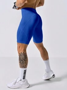 Manfinity Fitness Boyfriend Style Men's Letter Printed Casual  Workout Short  Leggings Spandex Short Breathable - Blue - View 4