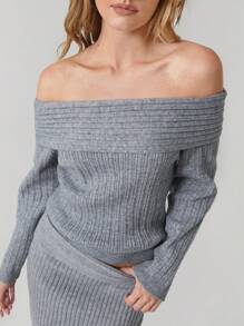 Easelle Szary damski sweter z odkrytymi ramionami i modnym długim rękawem - Szary - Zobacz 3