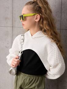 SHEIN 少女宽松简约纯色舒适休闲落肩宽松卫衣，适合返校季和秋冬季穿着 - 白色 - 查看 5