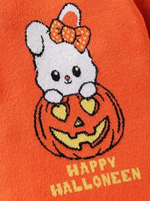 Pelele con mangas largas con aplicación de conejito de calabaza para niñas bebés, lindo diseño de calabaza naranja para fiesta de Halloween - Naranja - Ver 4