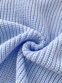 Young Girl New Autumn Winter Knitted Sweater Dress. Unique Solid Blue Color Knitting Technique Showcases Texture And Brings Lively, Cute And Fashionable Vibe. Loose And Mid-Length Silhouette Adds Fashionable Touch. Embroidered Letter Patch On Front Displays Exquisite And Elegant Personalized And Creativity. Skin-Friendly And Comfortable Fabric Suitable For Daily Wear, School, Shopping, Travel, Festivals, Parties Or Street Celebrations. Allows You To Shine As A Fashion Icon And Showcase Your Unique Charm And Sweetness. - Blue - View 4