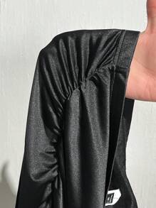 SHEIN EZwear 大码女式黑色缎面褶腰长裙 - 黑色 - 查看 6