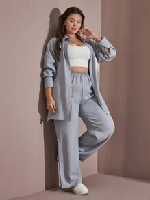 RueChic Plus Shirt & Wide Leg Pants Set - Baby Blue - View 6