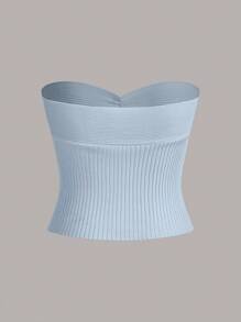 SHEIN EZwear Women's Ruched Backless Cropped Knit Top - Baby Blue - View 2
