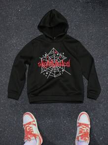 Manfinity EMRG Loose Men's Thickened Fleece Hooded Sweatshirt With Bear Print - Black - View 3