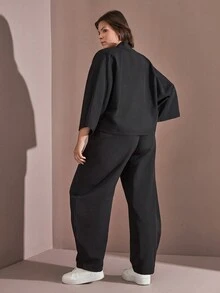 RueChic Plus Women Cozy Two Pieces Sets - Black - View 2