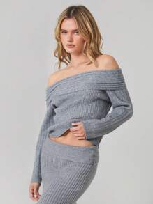 Easelle Szary damski sweter z odkrytymi ramionami i modnym długim rękawem - Szary - Zobacz 4