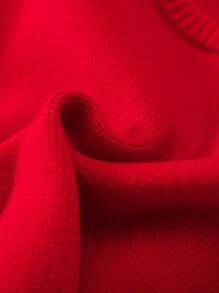 SHEIN 2 件套女婴蝴蝶结针织毛衣和裤子套装，秋冬季特殊纹理弹性舒适拼色服装，适合万圣节、圣诞节、返校、时尚休闲多种颜色，粉色甜美休闲装，适合居家、日常、派对 - 紅色 - 查看 8