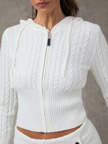 SHEIN BAE Femmes unicolore Zip à capuche Manches longues Chandail décontracté Chandail Cardigan Chandail Femmes Cardigans Femmes pull à capuche Chandails d'automne Parementure texturée Zip Cardigan femme est hypoallergénique et doux