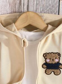 Baby Girls' Cute Bear Embroidery Zip-Up Jacket, Spring Autumn