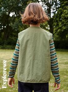 SHEIN Chaleco sin mangas informal con múltiples bolsillos a cuadros para niños preadolescentes para ocio y actividades al aire libre