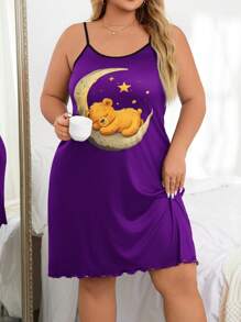 Plus Size Women Bear Print Cami Nightgown - Multicolor - View 4