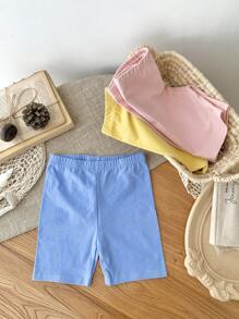 SHEIN Conjunto informal de 3 piezas de mallas de unicolor ajustadas para niña joven - Rosa - Ver 9