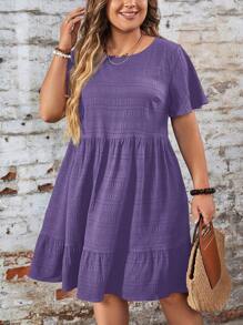 SHEIN LUNE Damen Große Größen Sommer Lockeres Babydoll-Minikleid mit Rundhalsausschnitt, Unifarben