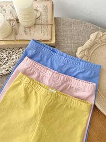 SHEIN Conjunto informal de 3 piezas de mallas de unicolor ajustadas para niña joven - Rosa - Ver 7