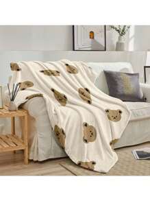 1pc Khaki Teddy Bear Blanket, Fluffy Plush Throw Blanket As Birthday Gift, Soft Cozy Bed Blanket Suitable For Picnic, Camping, And Bedroom