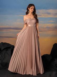 Strapless Sparkling Silk Pleated Skirt Ball Gown Dress - Dusty Pink - View 6