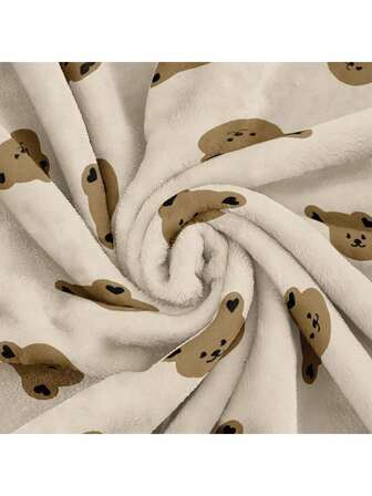 1pc Khaki Teddy Bear Blanket, Fluffy Plush Throw Blanket As Birthday Gift, Soft Cozy Bed Blanket Suitable For Picnic, Camping, And Bedroom