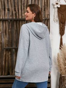 SHEIN LUNE 大码秋季女装女士纯色插肩袖长袖抽绳连帽衫运动衫，春秋季机场女士服装秋装旅行装机场度假装