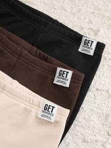 SHEIN LMoss Kids 女童 3件組 LMoss 買1送2 素色字母印花修身冬季內搭褲 - 彩色 - 查看 4