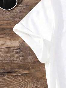 SHEIN Young Girl Summer Casual Short Sleeve T-Shirt With Letter And Ghost Print, Round Neck, For Halloween Party - White - View 6