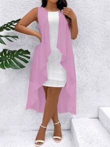 SHEIN Clasi Vestido sin mangas con bloqueo de color, volantes y bajo asimétrico para mujer de talla grande - Multicolor - Ver 5
