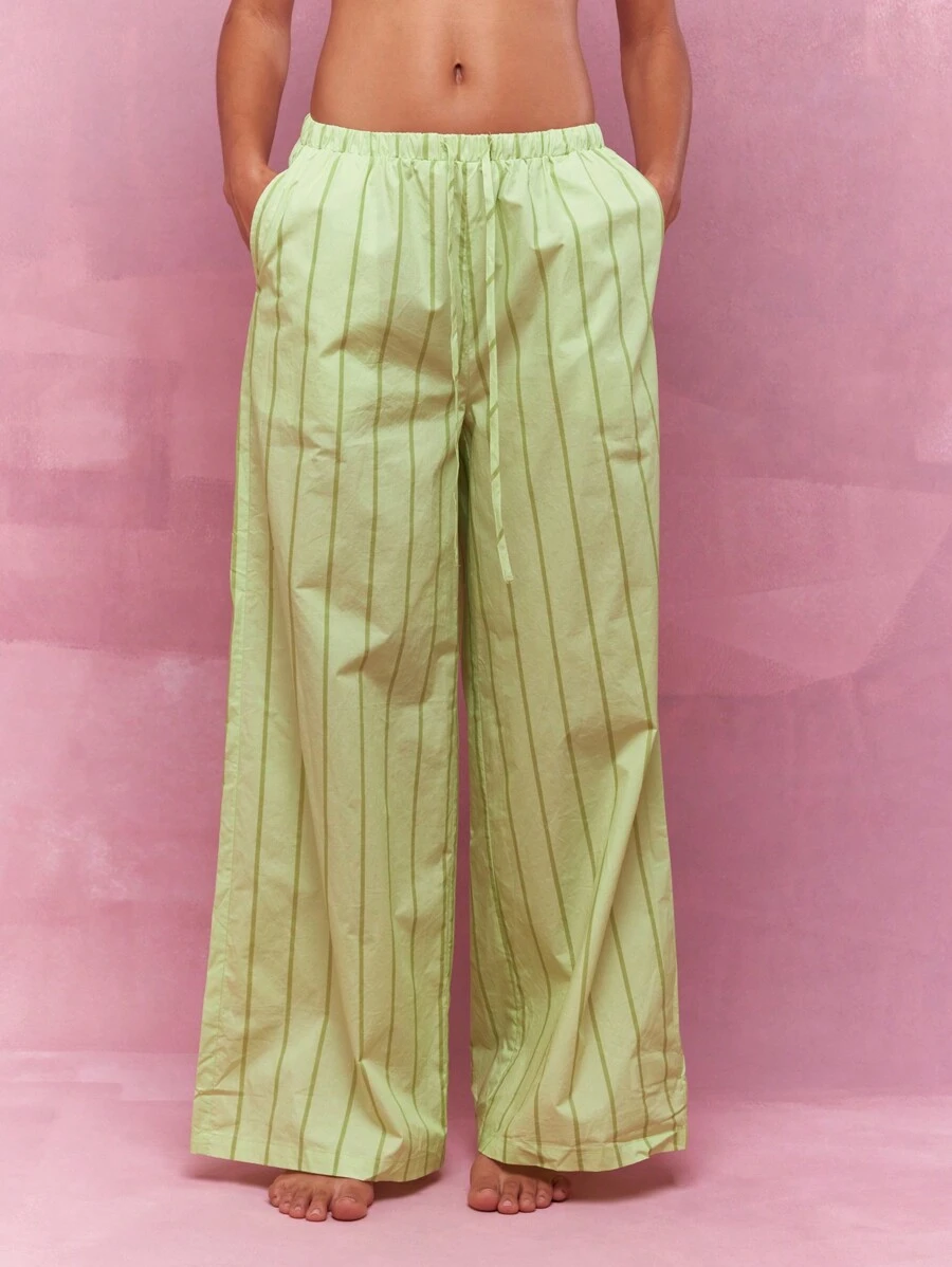 MISSGUIDED Quần ống rộng kẻ sọc may mắn ngày lễ Thánh Patrick có dây rút, cạp chun, hoàn hảo cho lễ kỷ niệm ngày lễ của Ireland, phong cách Palazzo thoải mái, Giáng sinh - màu xanh lá - Xem 1