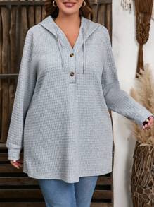 SHEIN LUNE 大码秋季女装女士纯色插肩袖长袖抽绳连帽衫运动衫，春秋季机场女士服装秋装旅行装机场度假装