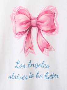 女童 2 件套睡衣套装 - 包括长裤和短袖衬衫，采用蝴蝶结印花设计，休闲优雅的家居服，适合少女 - 彩色 - 查看 6