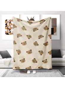 1pc Khaki Teddy Bear Blanket, Fluffy Plush Throw Blanket As Birthday Gift, Soft Cozy Bed Blanket Suitable For Picnic, Camping, And Bedroom