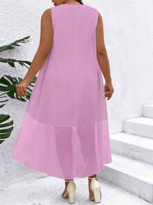 SHEIN Clasi Vestido sin mangas con bloqueo de color, volantes y bajo asimétrico para mujer de talla grande - Multicolor - Ver 2