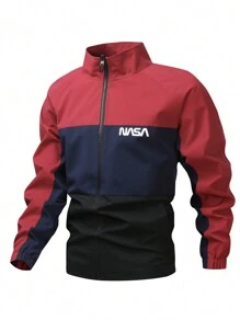 Manfinity Hypemode Men's Letter Print Contrast Color Raglan Sleeve Casual Loose Jacket - Multicolor - View 1