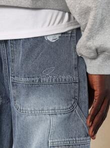 SUMWON Straight Fit Floral Printed Carpenter Jean - Blue - View 5