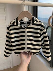SHEIN 男婴可爱条纹拉链连帽运动衫，适合秋冬季外出和幼儿园 - 彩色 - 查看 8
